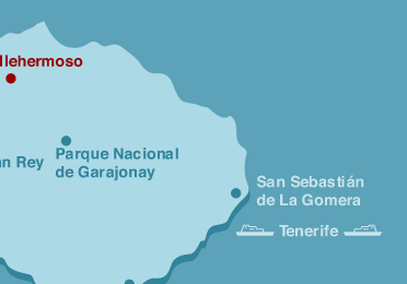 map of La Gomera: Vallehermoso, Valle Gran Rey, Parque Nacional de Garajonay, Playa de Santiago and San Sebastián (ferry to Tenerife)